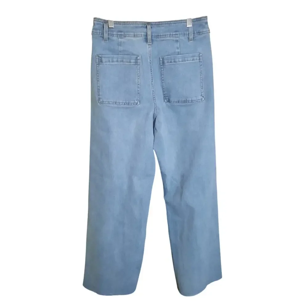 Miou Muse Womens High Rise Raw Hem Crop Wide Leg Jeans Size M NWT